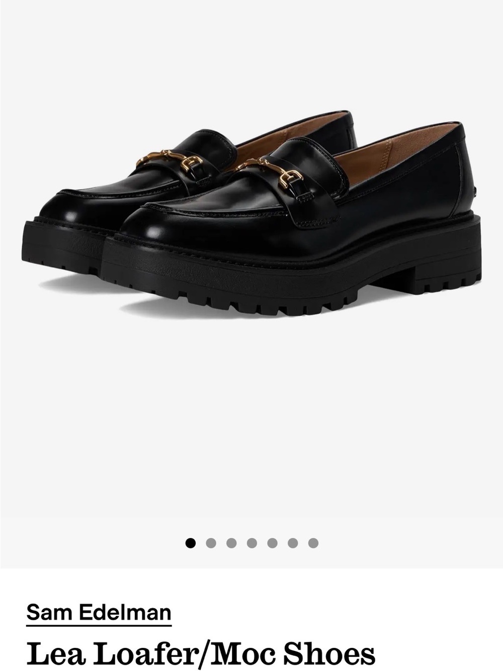 Sam Edelman Black Leather Lug Sole Loafers with Gold Bit